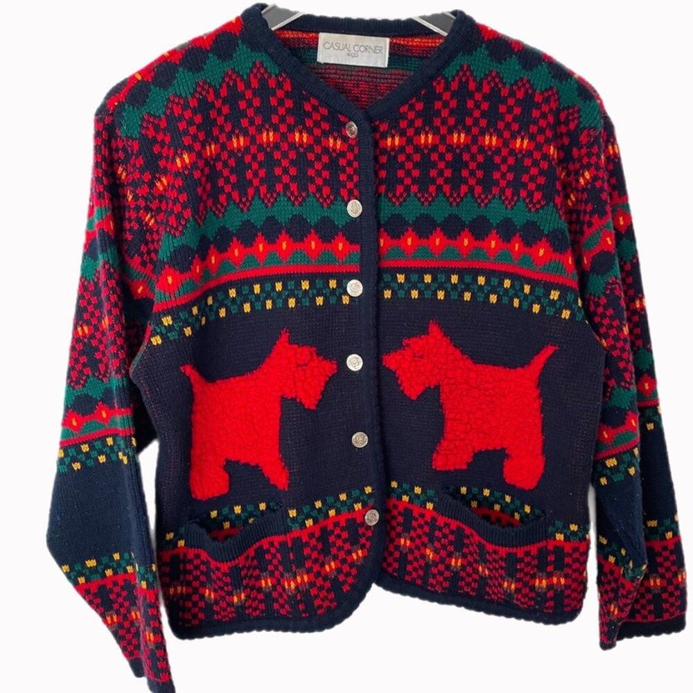 Vintage 90s Casual Corner Scottie Dog Sweater Sz S